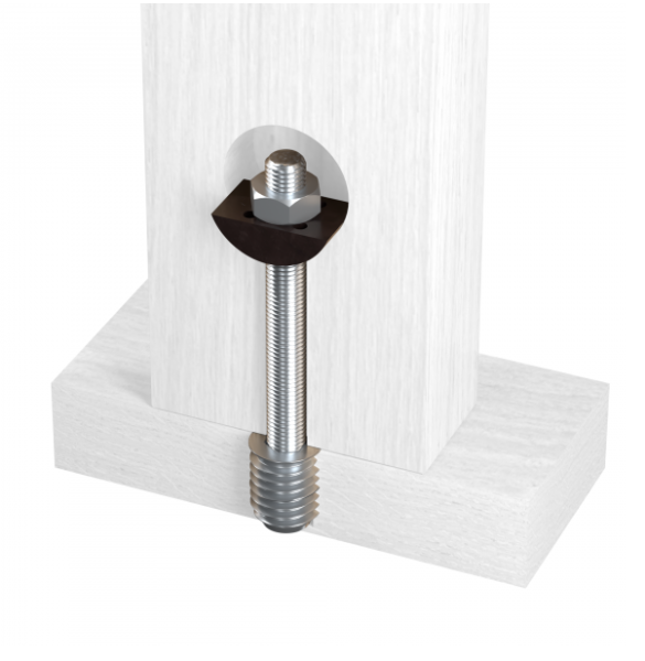 Befestigung eines Holzpfahls an einer Holzstufe – an einem chemischen Anker ZM2 ND2